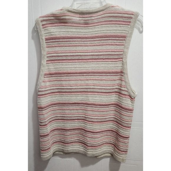 Pendleton Womens Sleeveless Cardigan Sweater Linen Blend Pink/Beige Striped Sz L - Picture 8 of 8